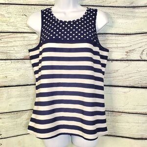 LOFT Women’s Sleeveless Mixed Print Tank Top Size S Navy Blue Polka Dot Stripe B